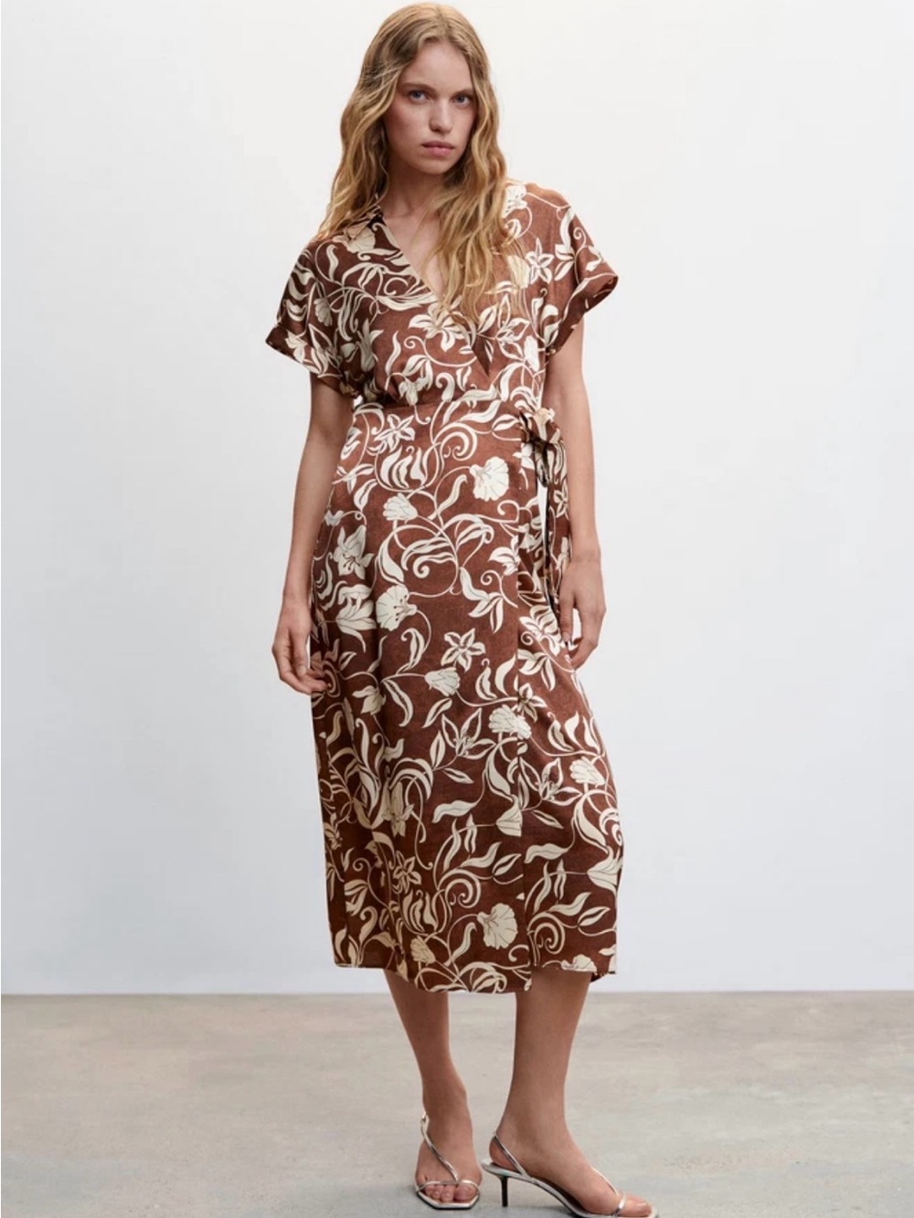 NWT MANGO MNG BROWN PRINTED WRAP DRESS SZ M US 8